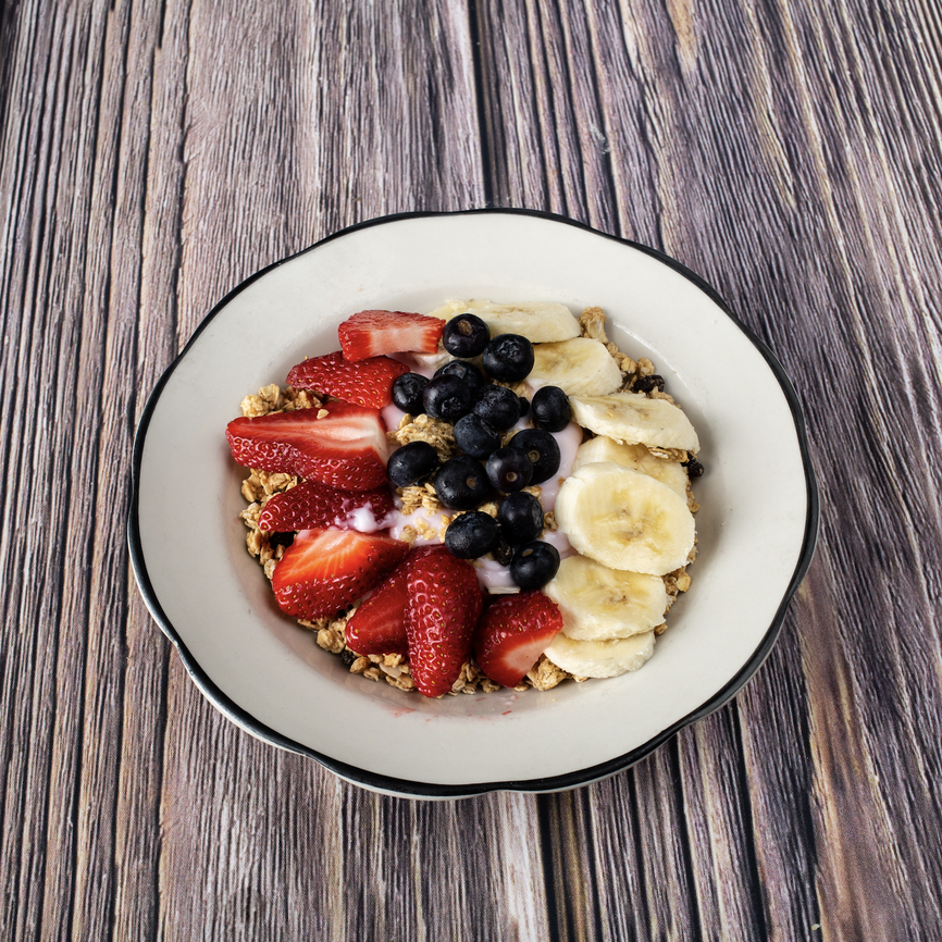 HOUSEMADE GRANOLA WITH STRAWBERRY YOGURT-WILD BERRIES-BANANAS